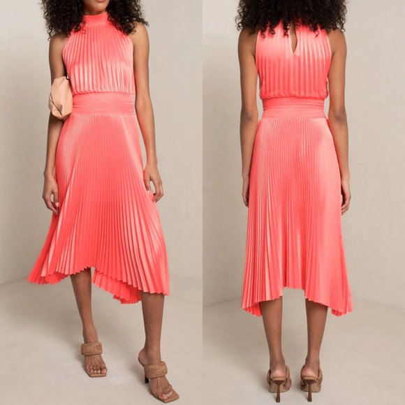 A.L.C. Renzo Asymmetrical Halter Pleated Midi Dress SZ 00 Maillot Smocked - Picture 2 of 12